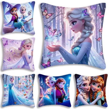 Kawaii Queen Frozen Princess Elsa Pillow Covers Cartoon Sofa Decorative Home Double-sided Printing Short Plush Cushion Cover