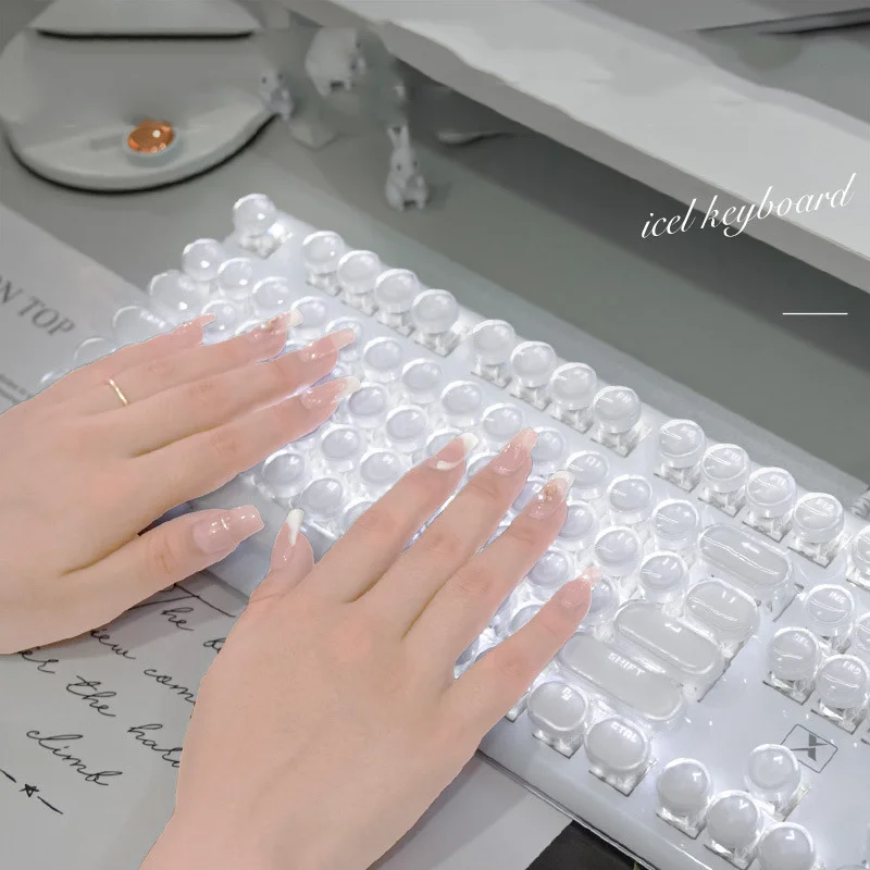 Teclado Mecânico Gaming Transparente Teclado Backlit Branco Usb com Fio Girl Gamer Desktop Laptop pc Cristal 104 Chaves