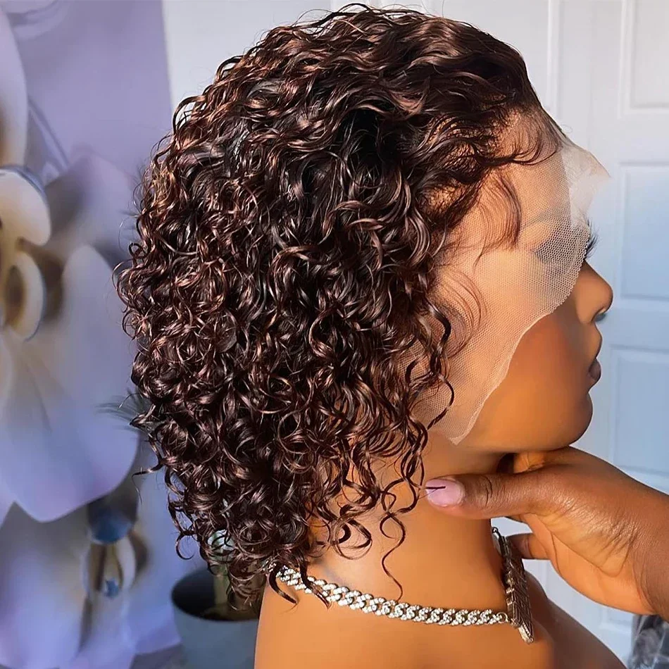 Brazilian Loose Deep Wave 13x6 Lace Frontal Human Hair Wigs 180% Transparent Water Curly Short Bob Wig Remy T Part For Women