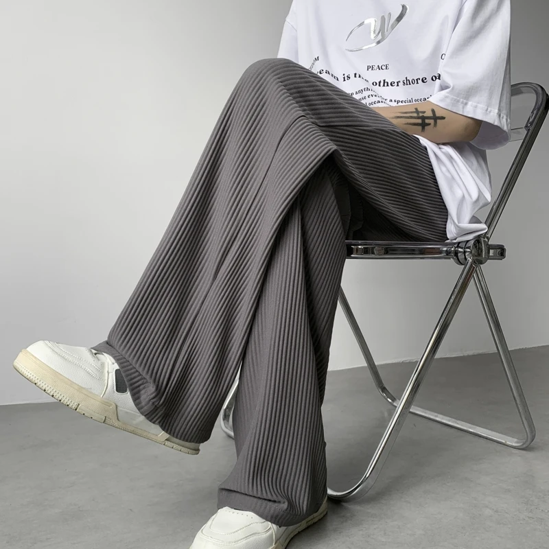 Summer Ice Silk Pants Men Fashion Casual Pleated Pants Men Japanese Streetwear Loose Wide Leg Pants Mens Baggy Trousers M-3XL