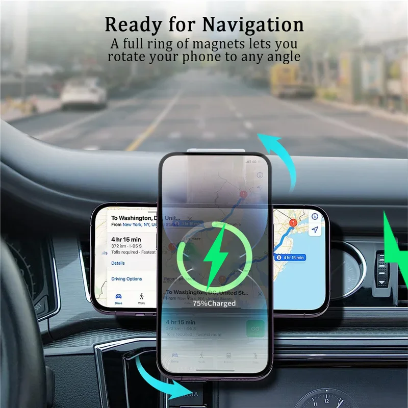 Magnetic Car Wireless Charger Fast Charging Car Phone Holder Center Control Screen Dashboard for iPhone 15 14 13 12 Pro Max Mini 6