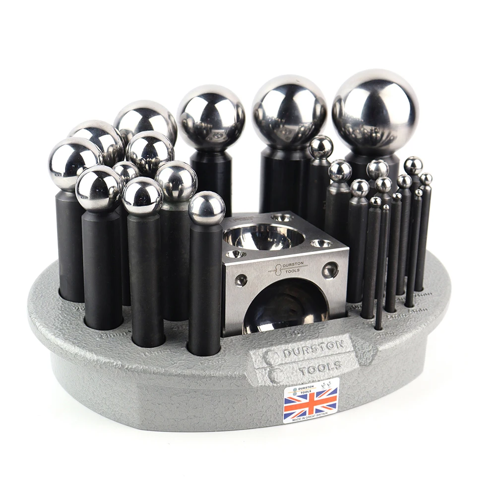 듀스톤 3-50mm 경화강 광택 보석 도밍 도구 24종 다핑 펀치 세트 (70mm 사각 블록 및 보관 트레이 포함)