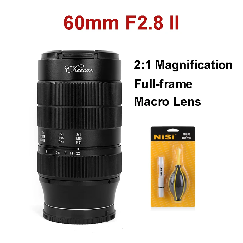 Cheecar 60Mm F2.8 Ii Full Frame 2:1 Ingrandimento Obiettivo Macro Per Sony E Canon Rf Ef-M Nikon Z Fuji Xf M43 L Mount Fotocamere