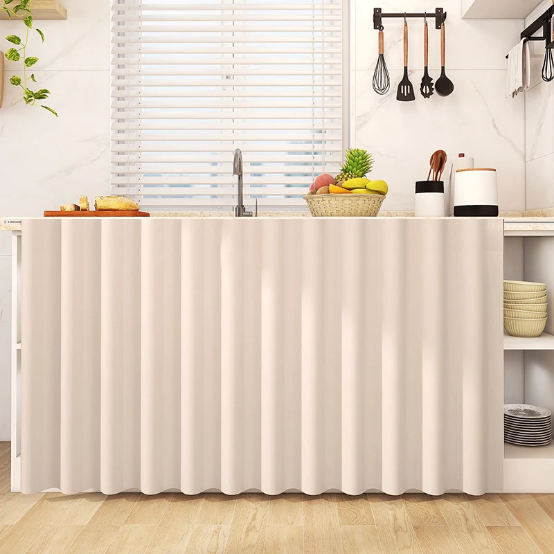 Self-Adhesive-Kitchen-Cabinet-Curtains-Solid-Color-Dustproof-Half ...