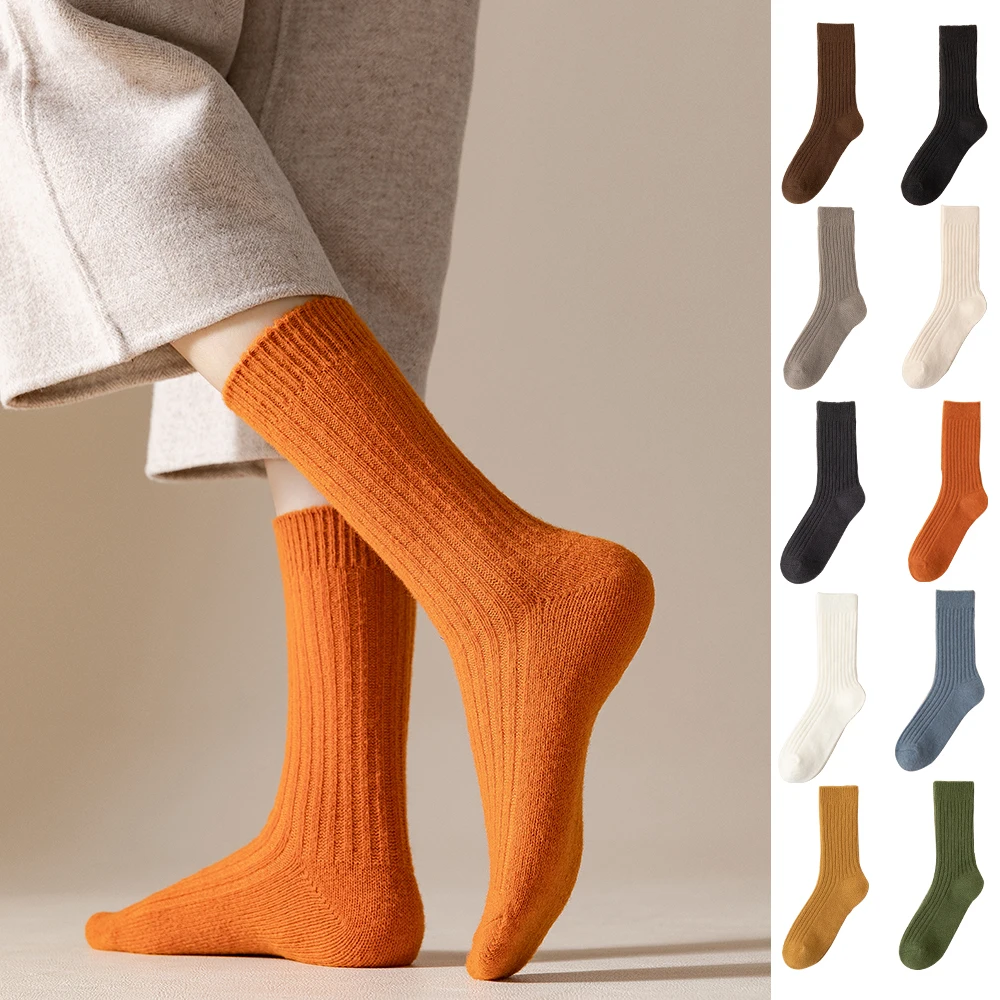 

Winter Wool Socks Women's Medium Stockings Casual Cashmere Double Needle Thickened Ins Tidy Cotton Soft Comfortable And Warm