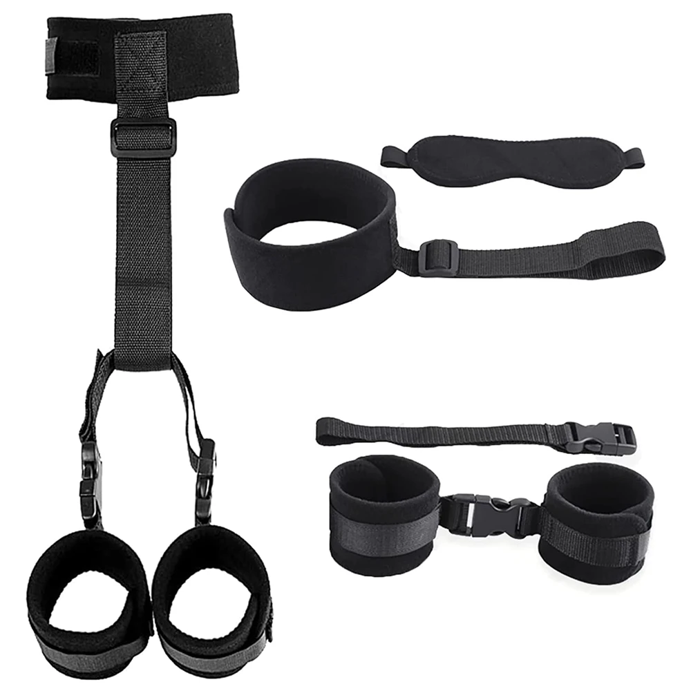 Sexy Leather Bondage Kits Adults Sex Toy Set for Women Men Handcuffs Ankle Cuffs Fetish Slave Collars Adult Bed Games