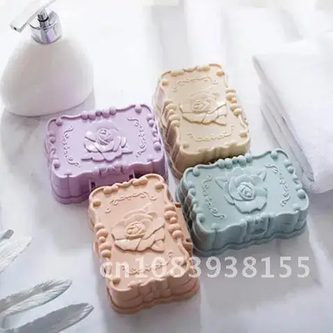 

Bathroom Accessories Waterproof Soap Box Organizer With Lid European Style Travel Soap Cover Plastic 1PC Rose Carved