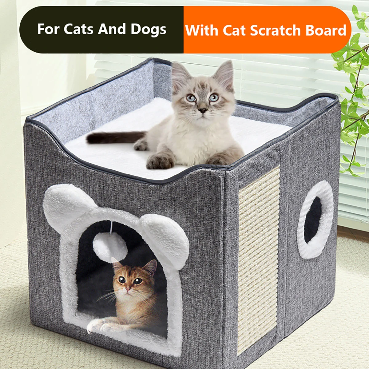 Double Layer Cat Home Cat Bed Winter Warm Enclosed Pet Bed Soft Cat Bed
