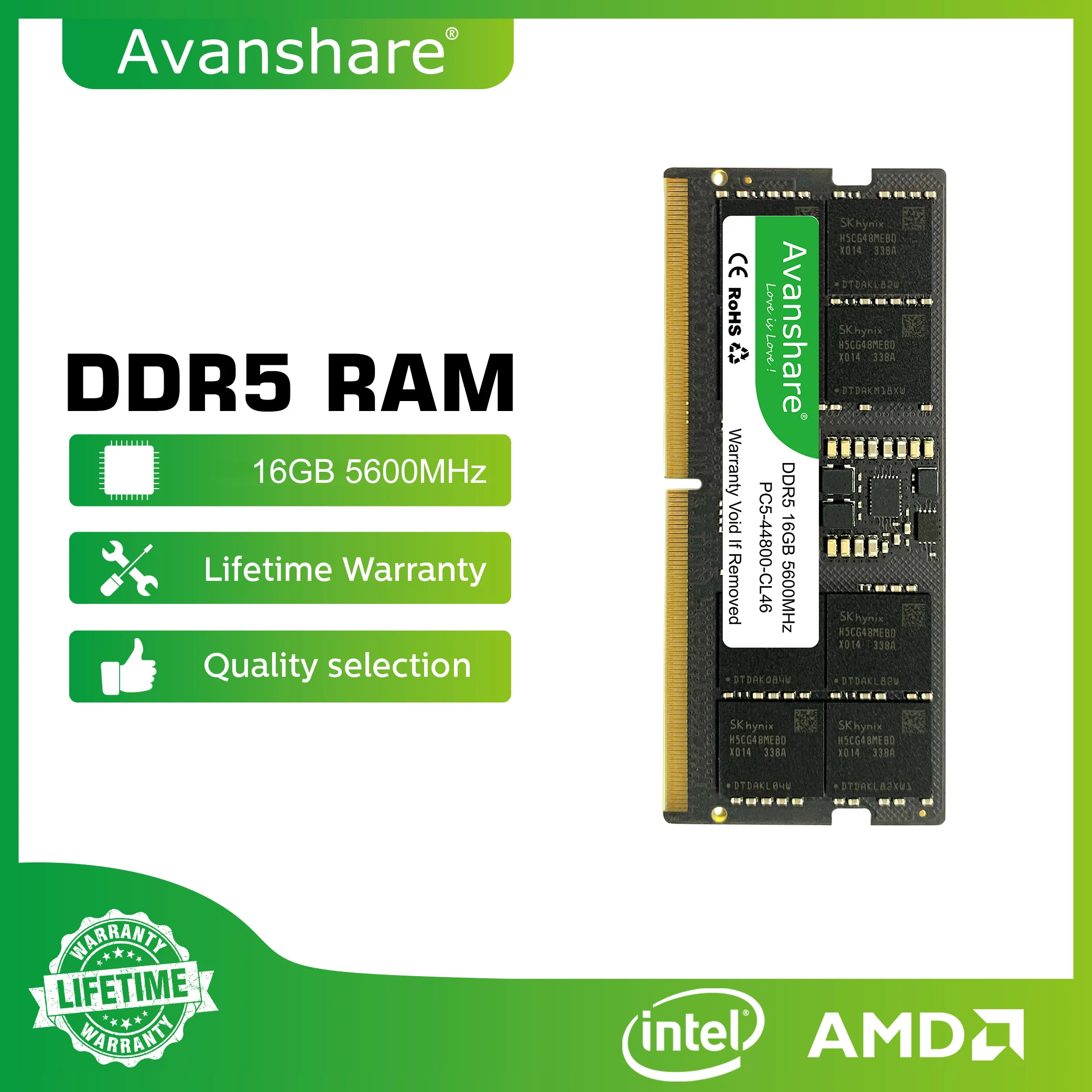 Avanshare Ram Memory DDR3 DDR4 DDR5 Sodimm 4GB 8GB 16GB 32GB 1333 1600 2400 2666 3200 5600MHz PC5 PC4 PC3L PC3 Laptop Computer laptop memory module laptop ram memory notebook ram memory