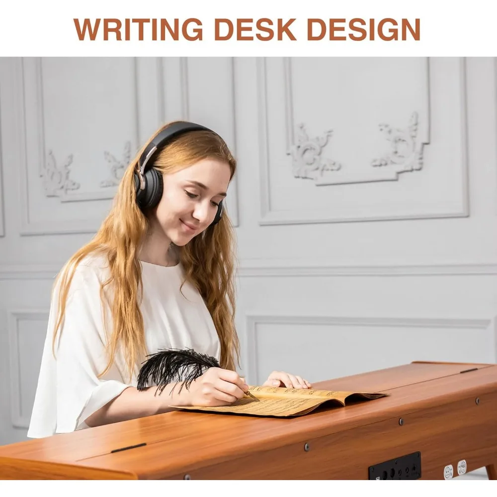 88 Key Weighted Digital Piano-Wooden Desk Electric Piano Transforms Between Desk and Vanity- Progressive Hammer-Action Keyboard,