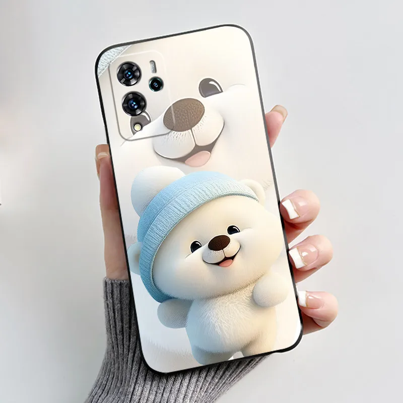 Aesthetic Pattern Black Silicone Phone Case - Love, Goldfish, & Rabbit Design, Shockproof Protection