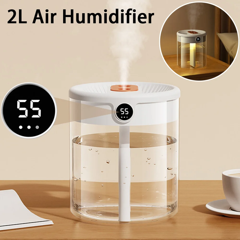 

2L Air Humidifier Double Nozzle Aroma Diffuser with LCD Humidity Display Large Capacity Essential Oil Diffuser for Home Office