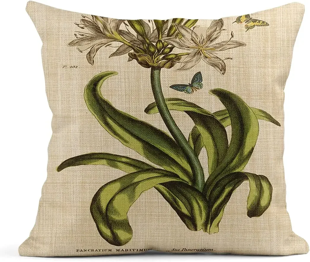 

Linen Throw Pillowcase 40 * 40cm Summer Herbal Botany Butterfly Home Decoration Pillow Cover Square Sofa Bed Cushion Cover