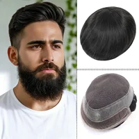 1B Human Hair Man Toupee 8x10inch Lace&Pu Base Male Toupee For Men 6" Straight Hair Mens Wigs Replacement Systems Hairpiece