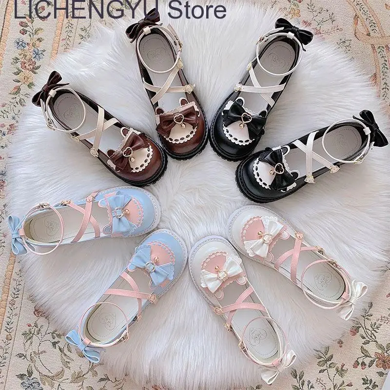 

New Kawaii Lolita Cute Bow Girl Japanese Style JK Uniform Mary Jane Women Shoes Cartoon Cosplay Princess Round Head