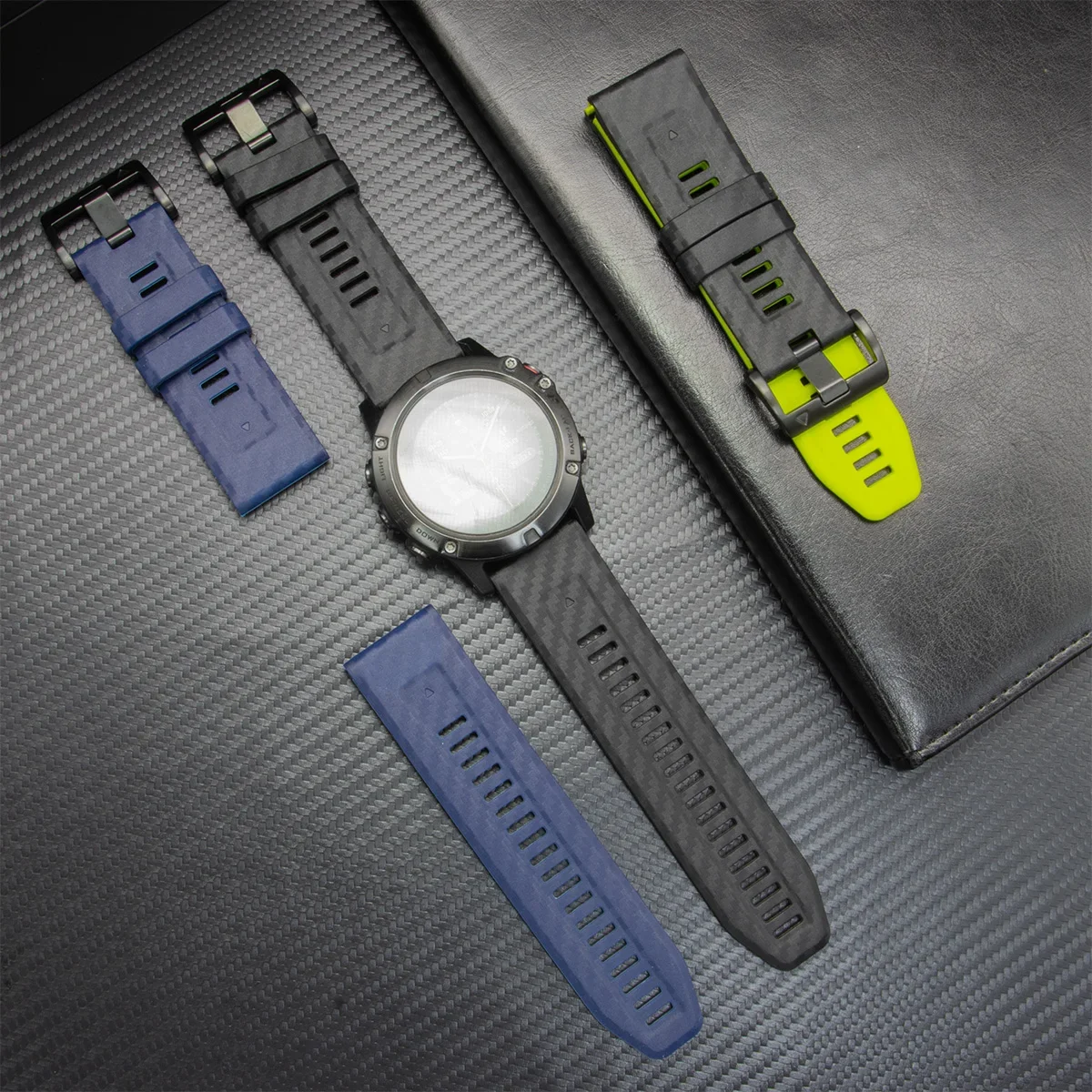 Silicone Carbon Fiber Quick Release Watch Band Loop Strap Replacement