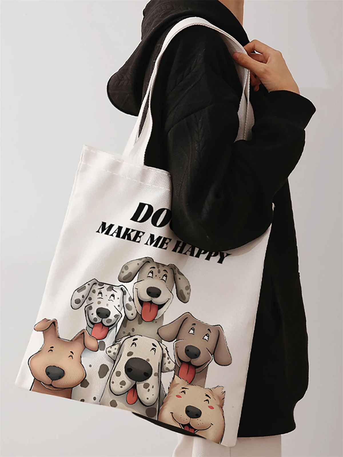 Cartoon dog pattern printed casual handbag, reusable fashionable backpack, multifunctional handbag, canvas shopping bag