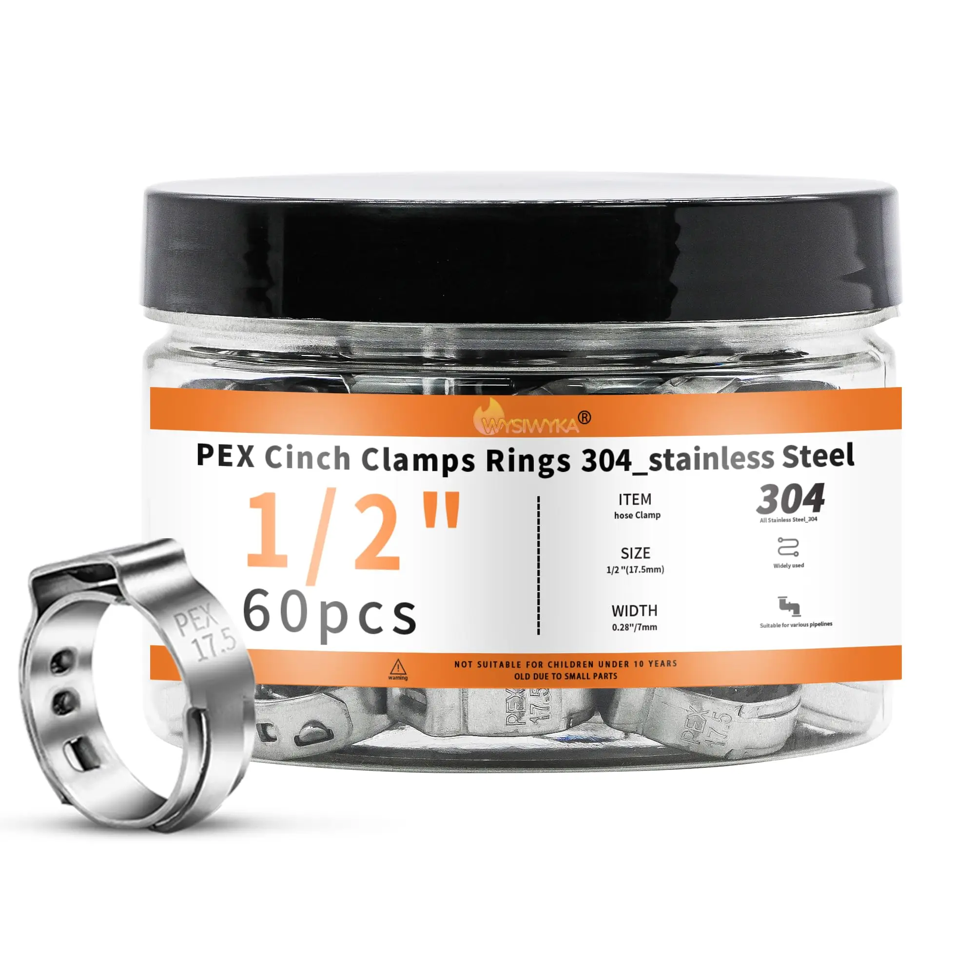 LOKMAN 50 Pack 1/2 Inch PEX Cinch Clamps, Stainless Steel Rings Pinch Clamps For PEX Tubing Pipe Fitting Connections (1/2 Inch) In | Whizz Pipe Clamps