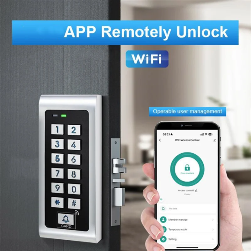 B92B-Wifi Tuya 액세스 제어 키패드 Tuya App 원격 잠금 해제 IP66 방수 RFID EM 카드 10000 사용자 인터록 저전력