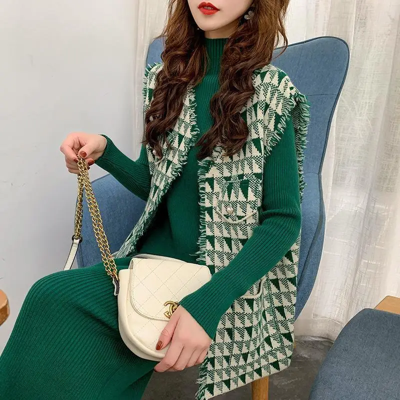 

Autumn / Winter Women's Green Plaid Vest Coat Top