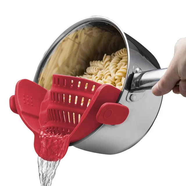 Silicone Kitchen Strainer Clip Pan Drain Rack Bowl Funnel Rice Pasta Vegetable Washing Colander Draining Excess Liquid Univers 2