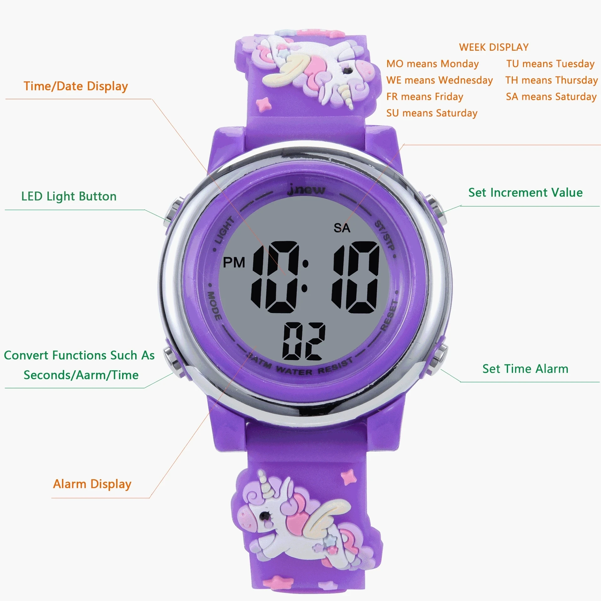Children's Electronic Watch Cute Unicorn Colorful Night Light Female Clock Fashionable Sports Waterproof Clock Reloj CE105 4