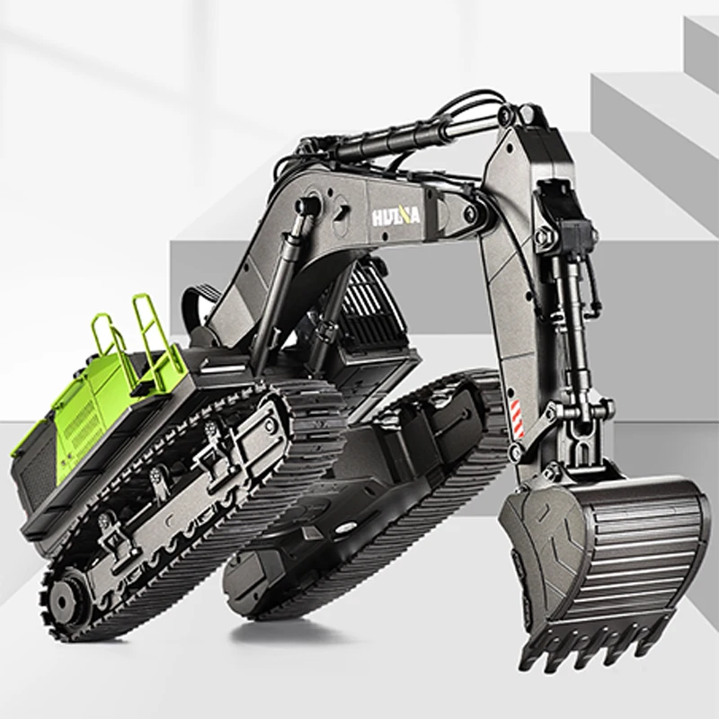 HUINA 1593 RC Excavator Rotation Alloy Green 1:14 22CH RC Remote Control Truck Toys Screw Drive Double Track Engineering Vehicle 5