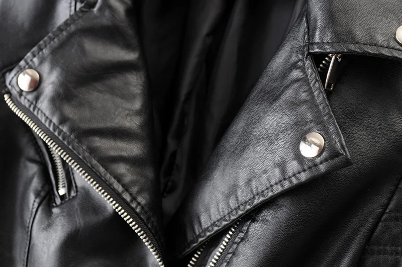 Jackets Women Elegant Turn Down Collar Faux Leather Coats Streetwear Zipper Splice Pockets Jacket Slim Fit High Street