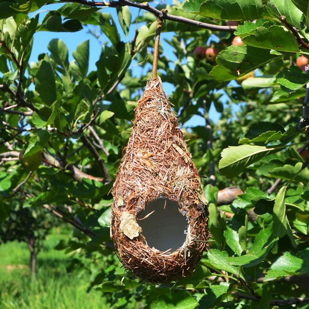Bird House 1/2PCS Bird House Natural Grass Hummingbird Bird Nest Fiber Hand-Woven Roosting Nest Hut for Yard Decoration