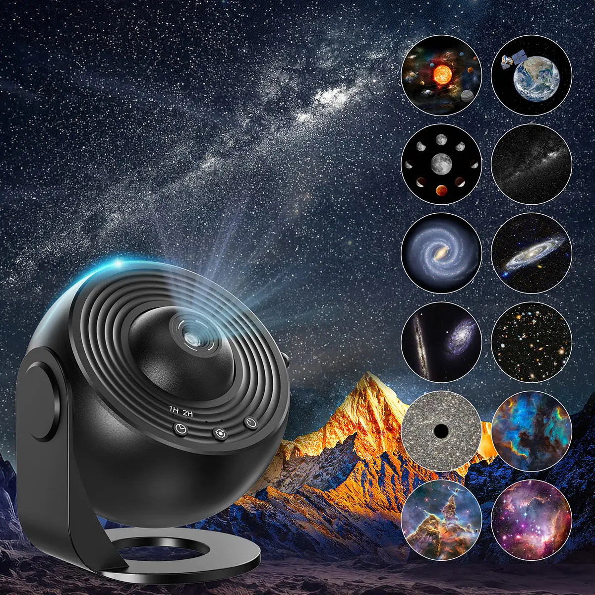 „13 in 1 Galaxy Ultral Star“ projektorius su HD vaizdo ekranu ir LED naktine lempute, 13 filmų diskų, 360° pasukimas, 30 min. laikmatis vaikams ir suaugusiems; miegamasis