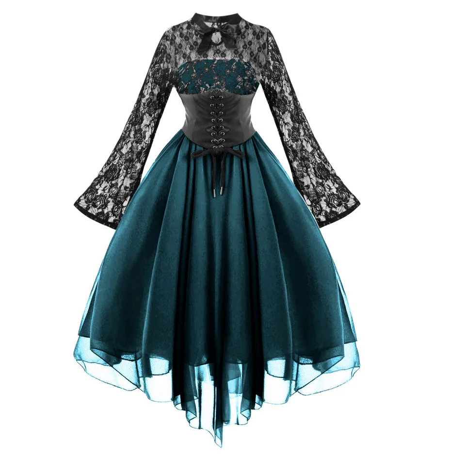 Abito Gotico Lungo Donna In Pizzo Con Cappuccio - Stile Steampunk, Per Serate E Cosplay