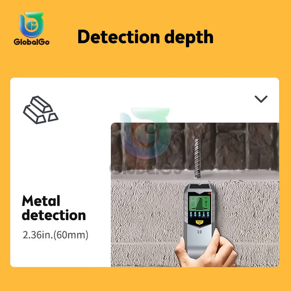 Detector de Metais em Parede Parafuso Prisioneiro Localizador Sensor Scanner Cabo Fios Subterrâneo Profundidade Rastreador Detector de Metais com Display Lcd hd - Image 6