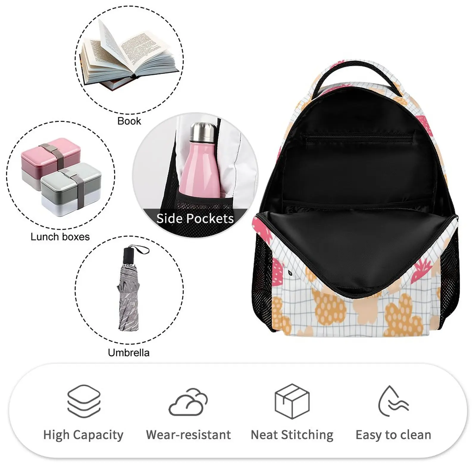 Children Backpack for Girls Large Custom Print School Bag Child Girl Multifunctional Bag Shoulder Travel Pocket with Zipper