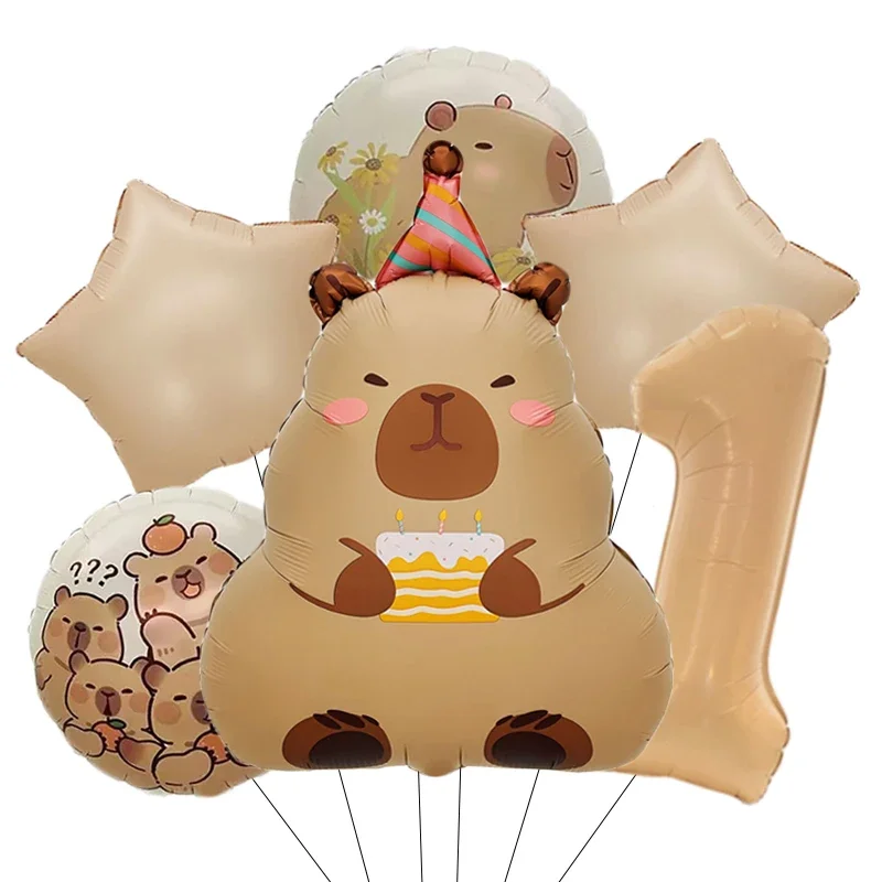 6 Stück Karamell Schokoladenfolie 32 Zoll Nummer Capybara Thema Ballon Tier Geburtstag Party Set Babyparty Globos – Detail 2