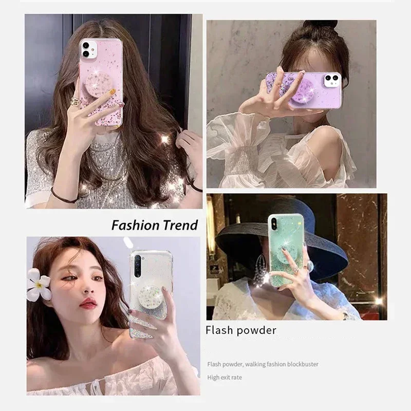 Bling Glitter Silver Foil Phone Holder Case Cover