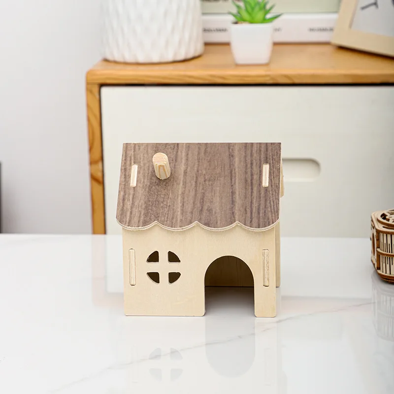Wooden DIY Assembled Hamster Cage Nest Toys Escape House Villa Fun Decoration Landscape