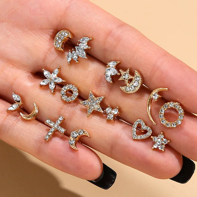 16pcs Screw Back Earrings Set - Cute Heart Star Stainless Steel Flat Back Studs For Cartilage & Lobe