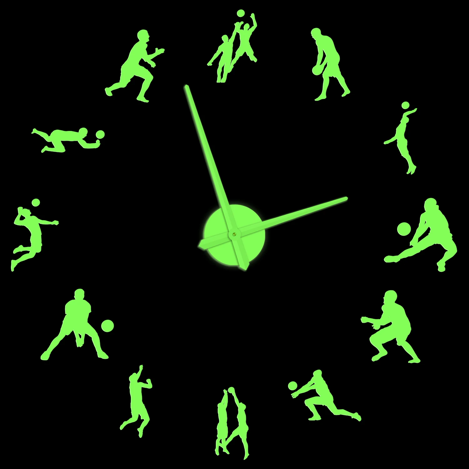 

Volleyball Players Modern Design Luminous Wall Clock Volleyballer Sport Home Decor DIY Stickers Quiet Sweep Clock Glow in Dark