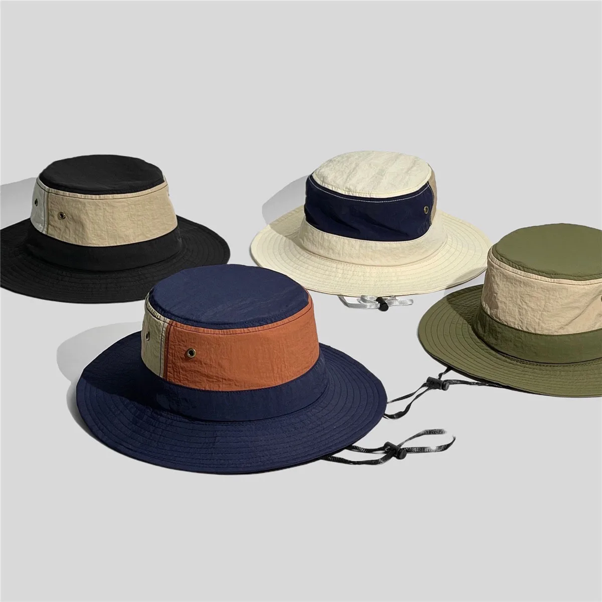 Cappello da pescatore a blocchi di colore da campeggio giapponese da donna uomo Cappelli a secchiello con cappuccio antivento estivo per esterni_voghion.com