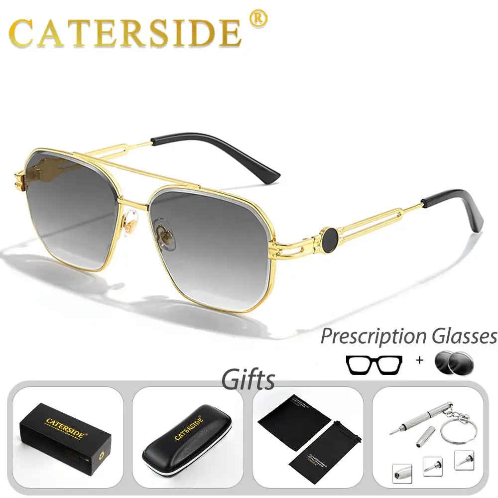 CATERSIDE Herren-Sonnenbrille mit Sehstärke, Metallrahmen, flache Doppelbrücke, optische Sonnenbrille, Damen-Sonnenbrille für den Sommer im Freien, Sehstärkebrille – Detail 4