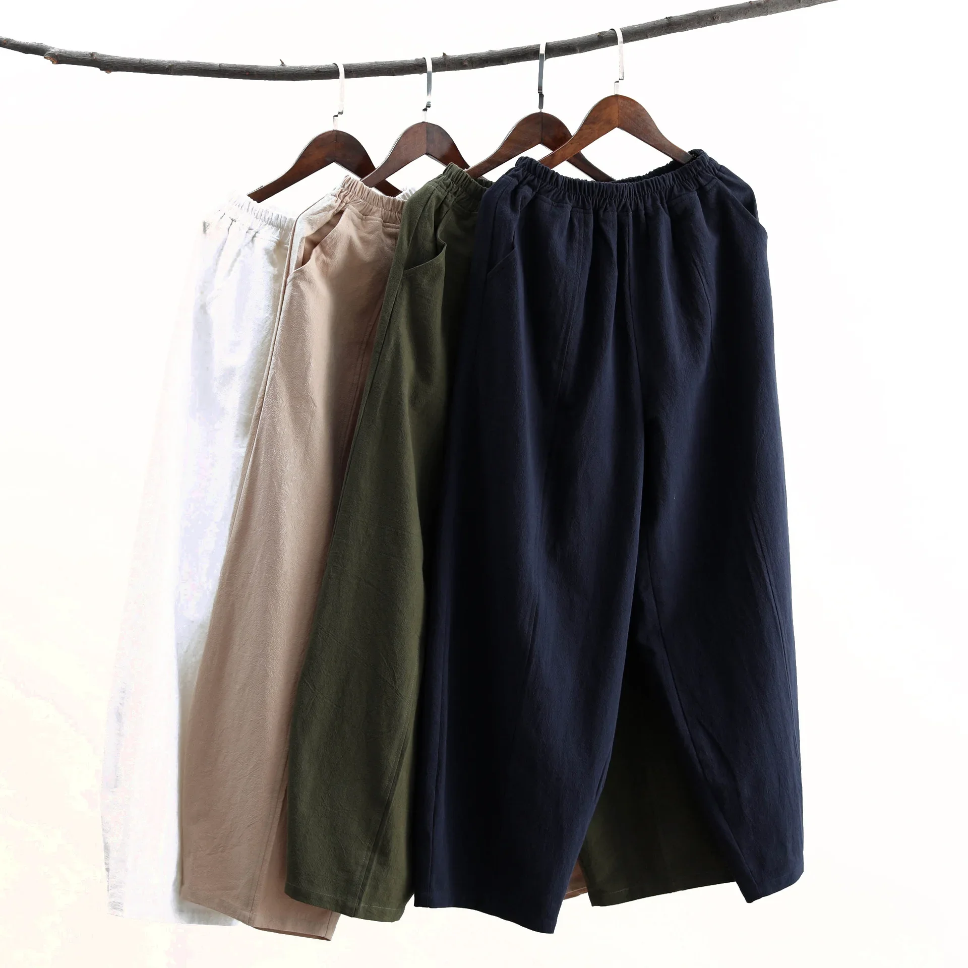 Winter Men Tai Chi Kungfu Martial Arts Pants Uniforms Cotton Linen Chinese Traditional Sweatpants Meditation Casual Workout Pant