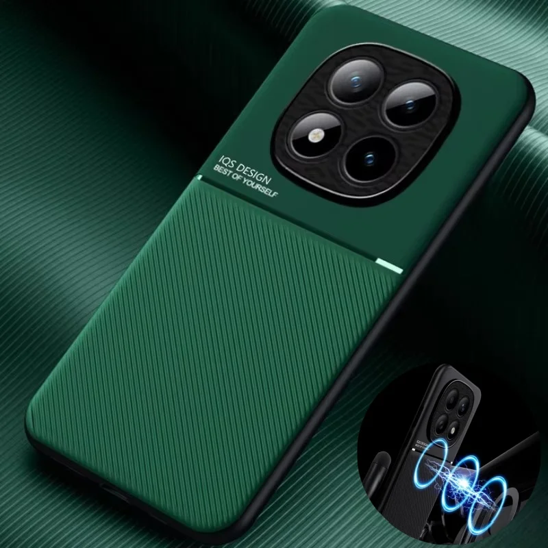 Luxury Soft Leather Phone Case with Car Magnetic Holder Back Cover