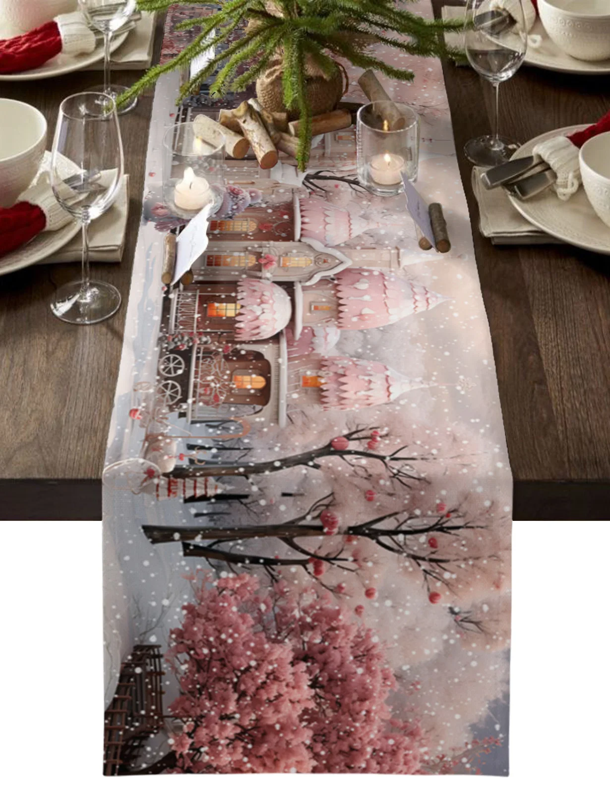 Pupazzo Di Neve Di Natale Scena Di Neve Rosa Casa Runner Da Tavola Decorazioni Per Feste Di Matrimonio Runner Da Tavola Natale Tavolo Da Pranzo Decor 