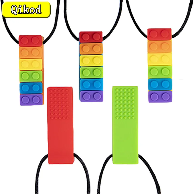 

1Pcs Sensory Chew Necklace Brick Chewy Kids Silicone Biting Pencil Topper Teether Toy, Silicone teether for children with autism