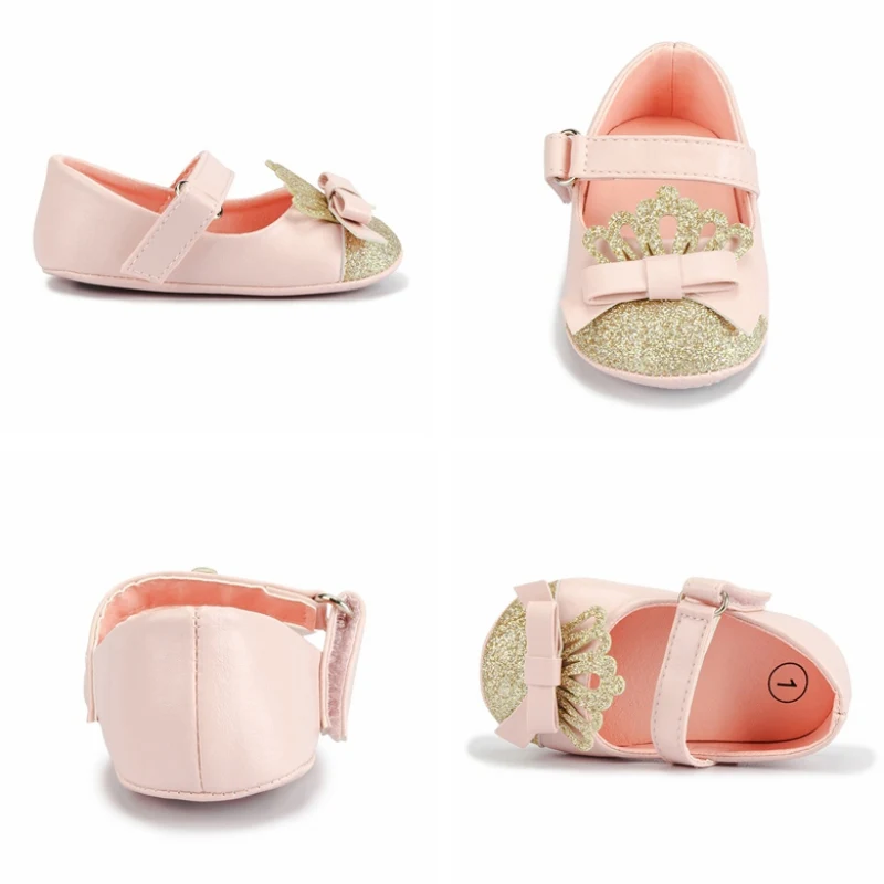 Baby shoes Infant baby girls shoes Fashion Crown princess Non-slip Rubber shoe Soft-sole Flat PU First walker Birthday shoes