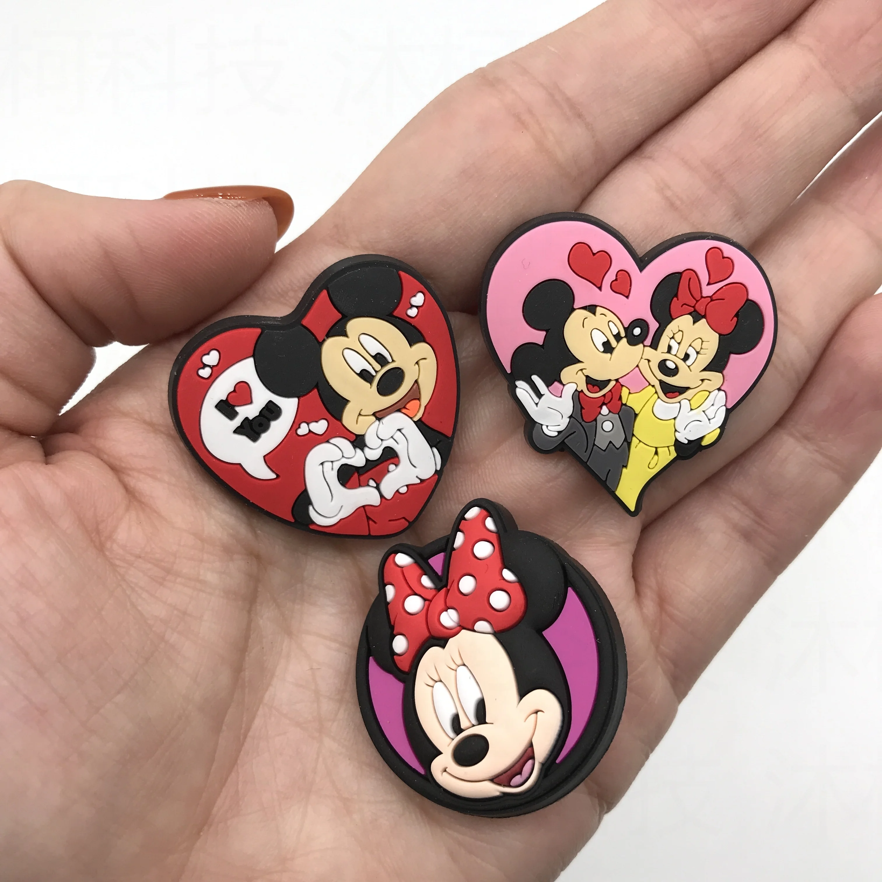 1pcs Disney Cartoon Mickey PVC Heart Shoe Crocs Charms DIY Shoe Accessories Decoration Fit Sandals Buckle Unisex Kids Gifts