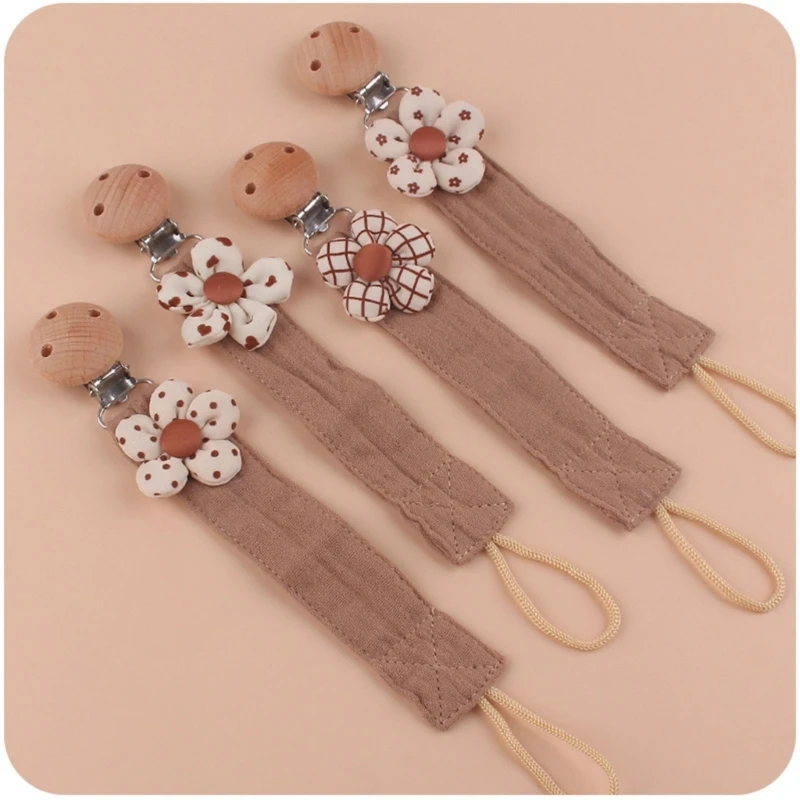 

New Infant Dummy Pacifier Clips Cotton Linen Soother Holder Nursing Teether Dummy Clip Nipple Holder Baby Flower Pacifier Chain