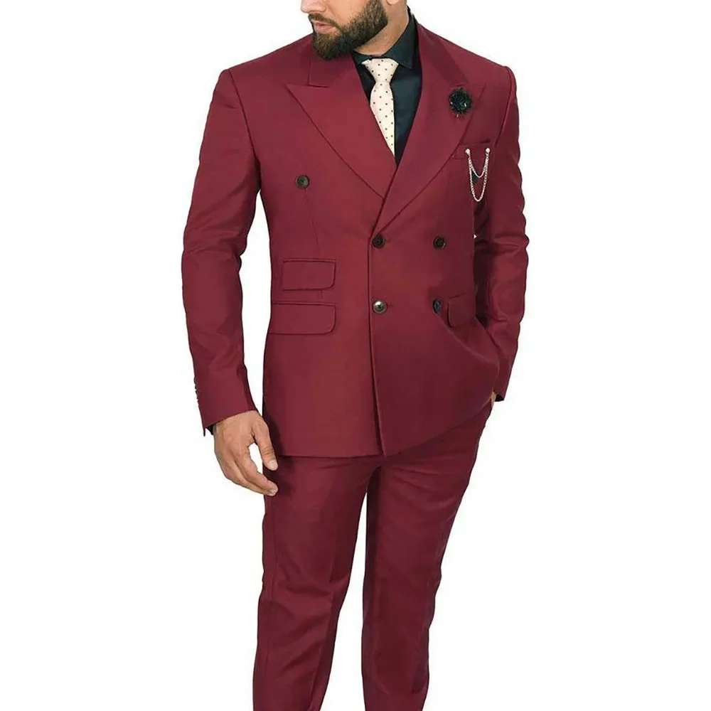 

Костюм мужской бордовый из двух предметов, двубортный пиджак с лацканами, стандартная длина, элегантный брючный костюм