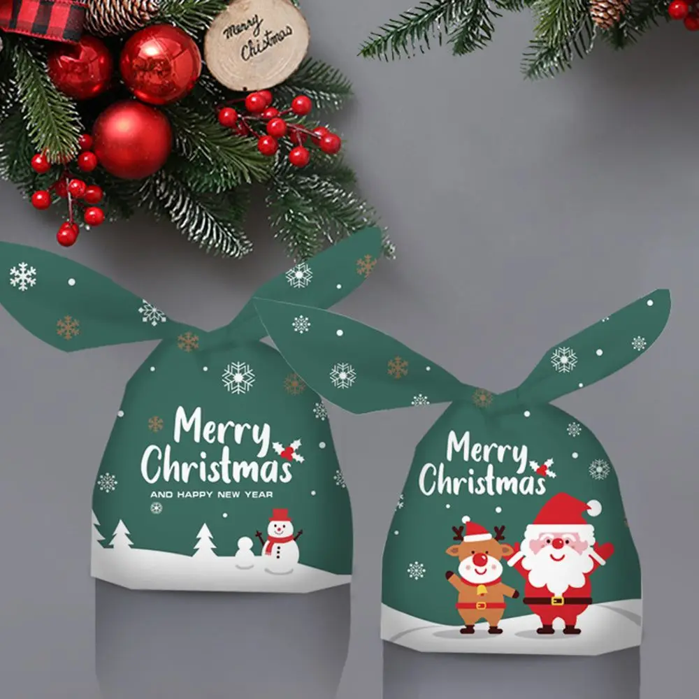 Gift Bags Party Supplies Rabbit Ear Xmas Decoration Cookie Bag Baking Packaging Biscuit Christmas Candy Bags 50Pcs