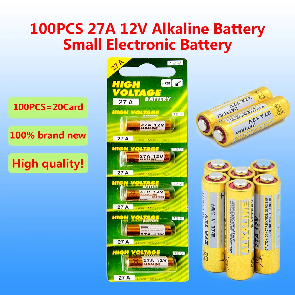100pcs/20card 27a 12v Alkaline Battery Small Electronic Battery For